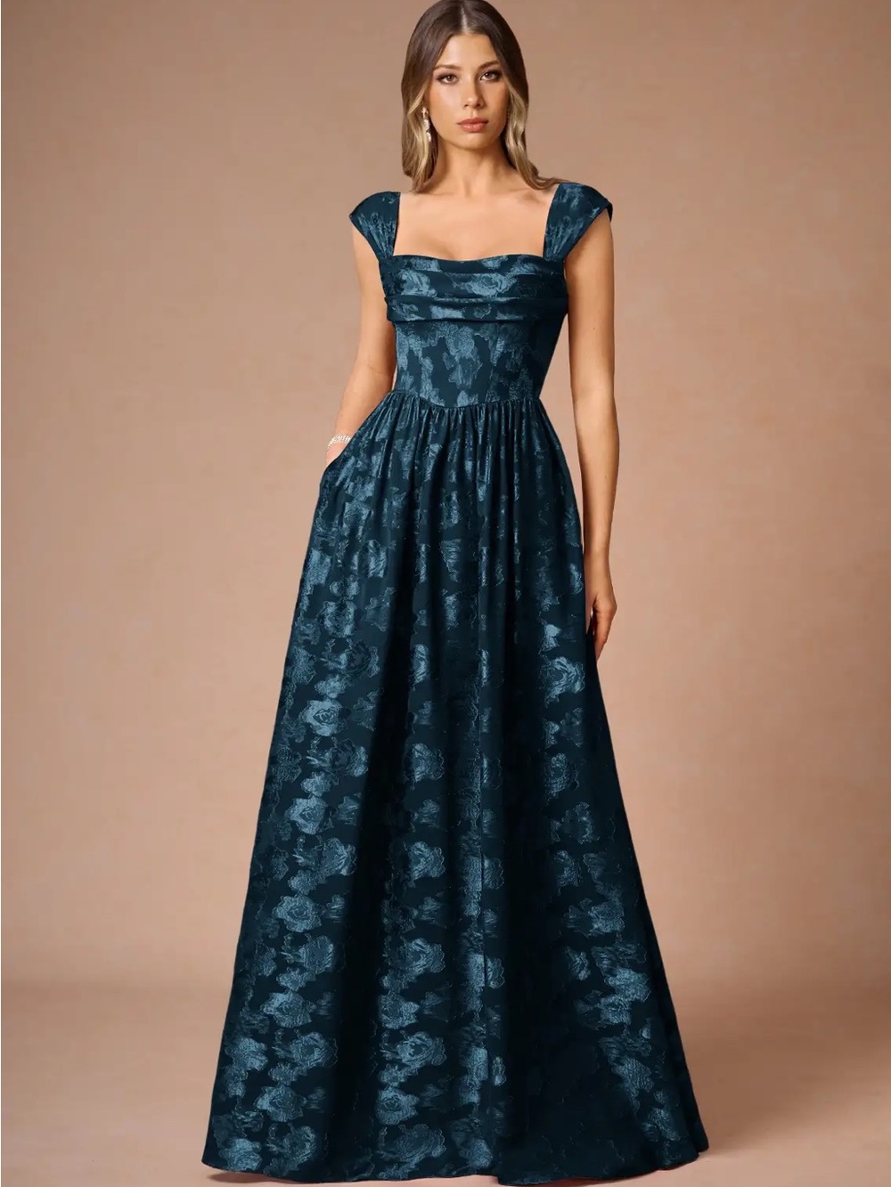Azazie Hazel Navy Pleated Maxi Dress